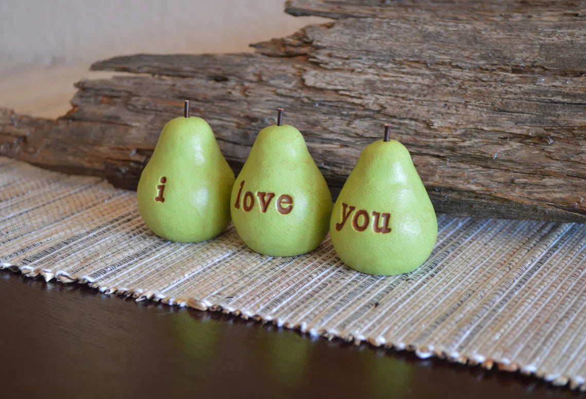 Set of 3 rustic green i love you pears / FREE SHIPPING