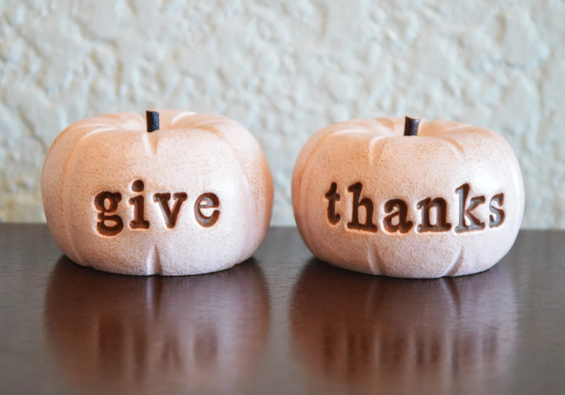 Rustic pink give thanks pumpkins / Thanksgiving tabletop decor