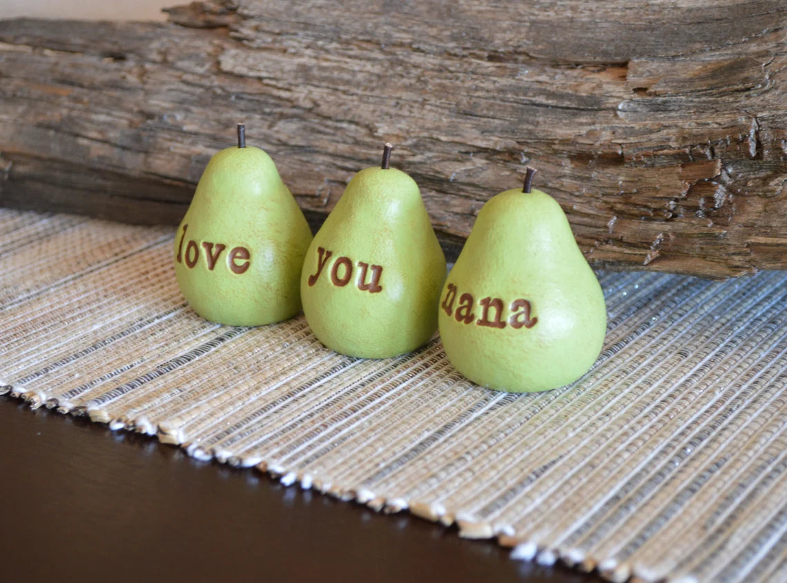 3 rustic green love you nana pears / FREE SHIPPING