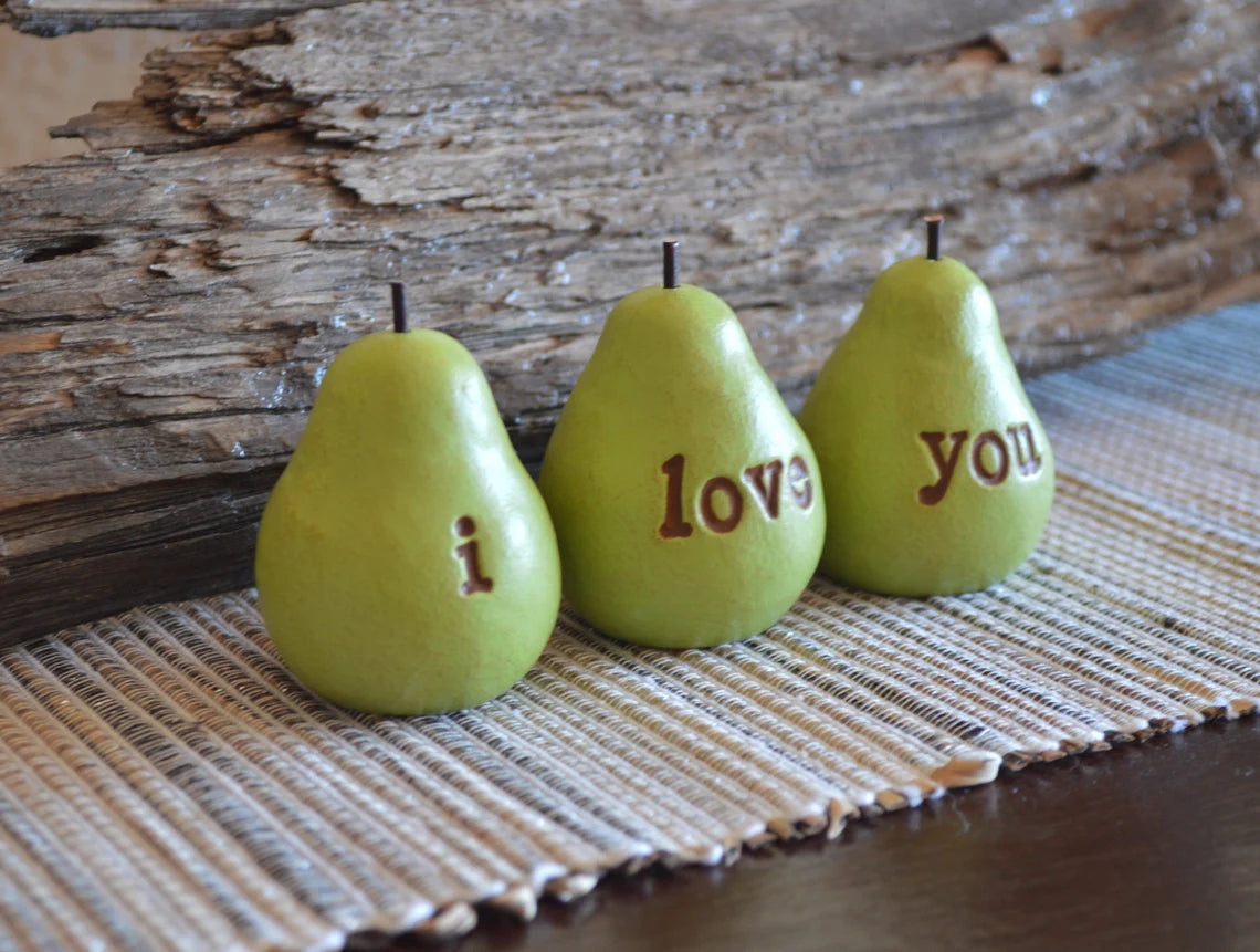 Set of 3 rustic green i love you pears / FREE SHIPPING