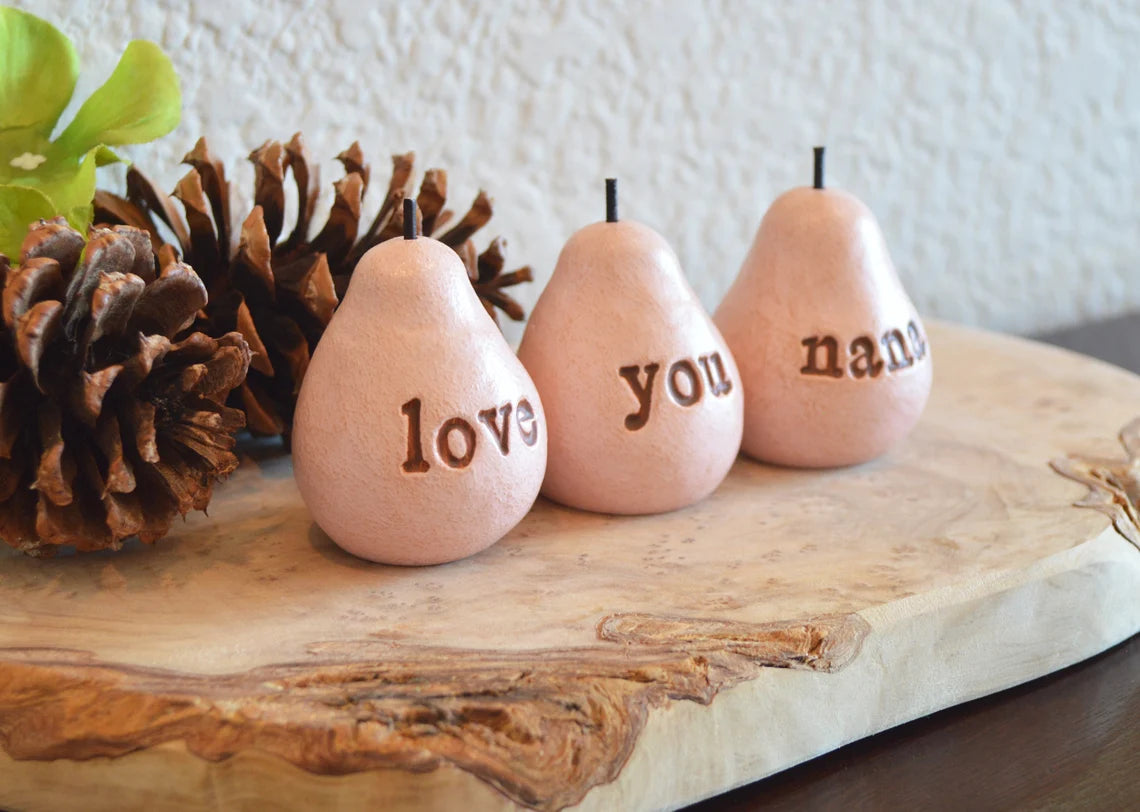 3 rustic pink love you nana pears / FREE SHIPPING