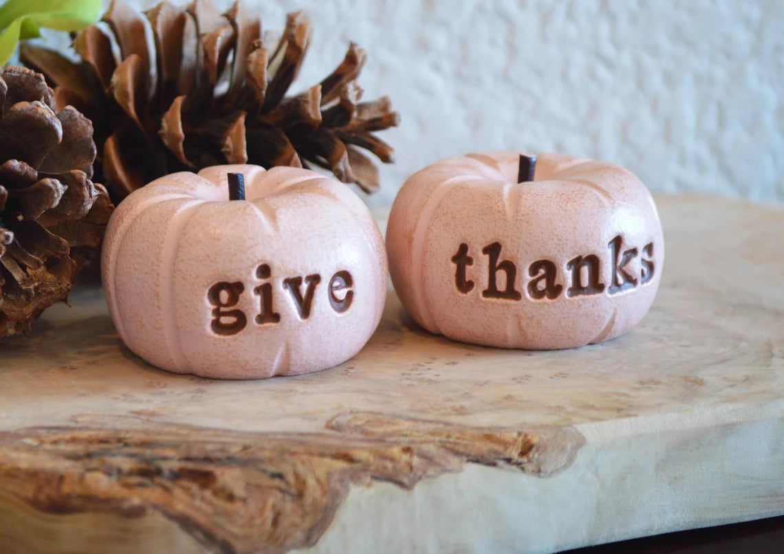 Rustic pink give thanks pumpkins / Thanksgiving tabletop decor / FREE SHIPPING