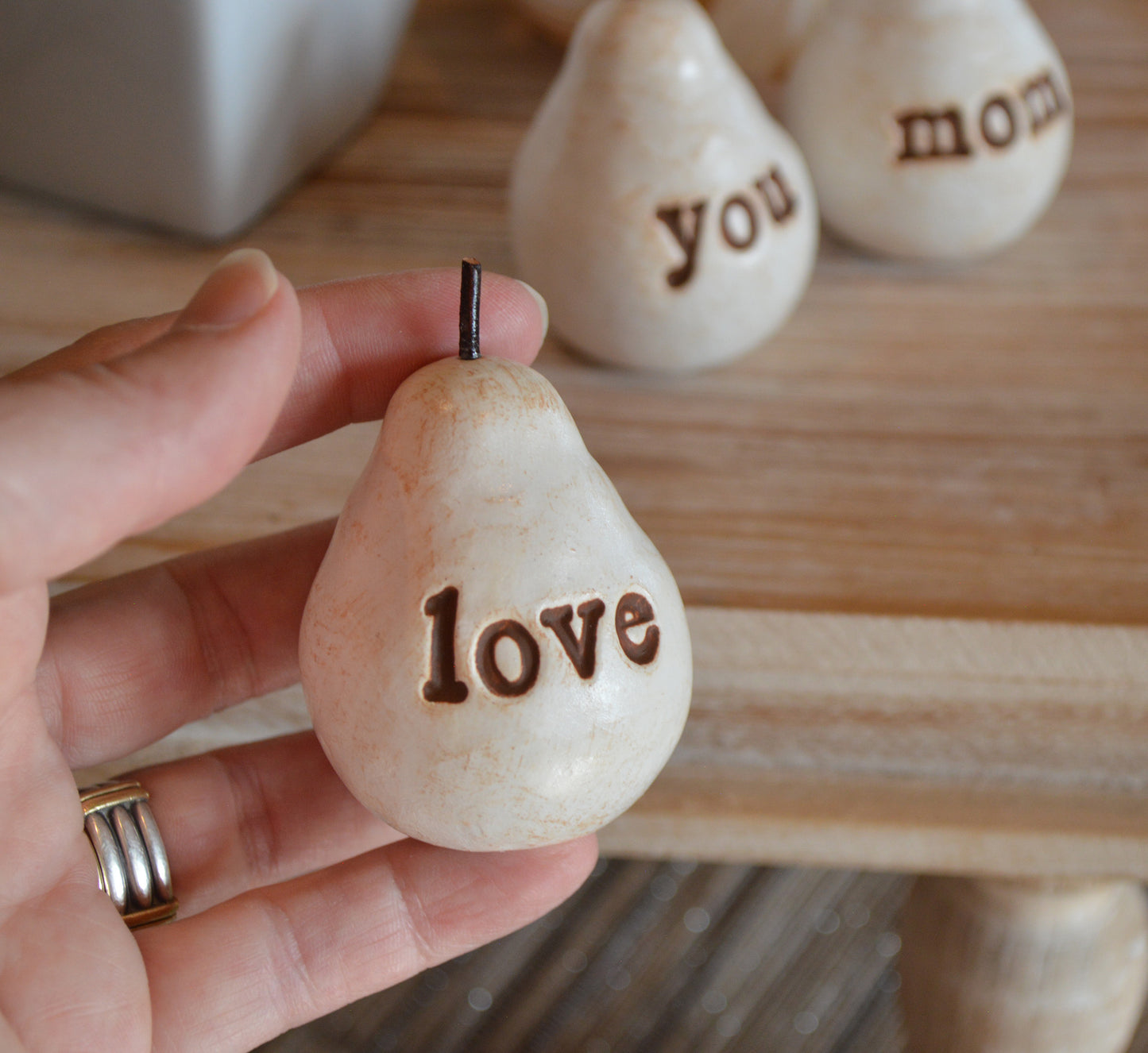 Gift for mom / Mother's Day gift for mothers / 3 white love you mom pears / FREE SHIPPING