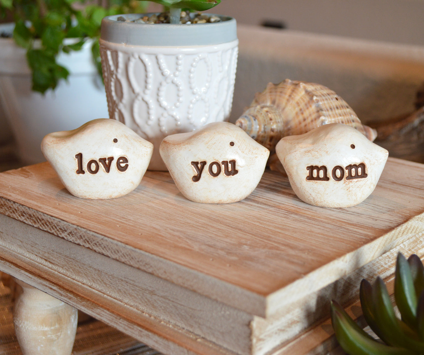 Gift for mom / 3 white love you mom birds / FREE SHIPPING