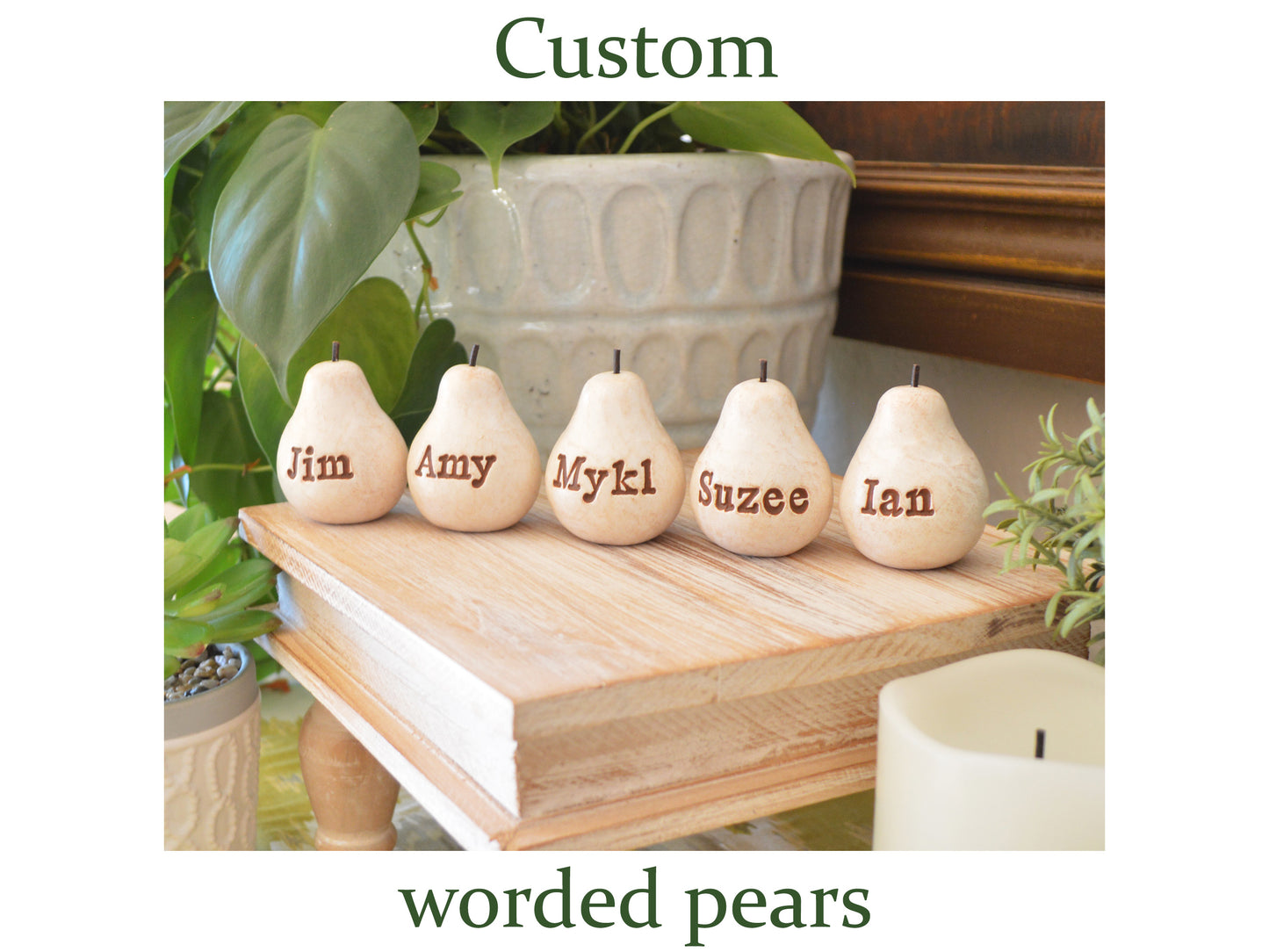 Custom worded vintage white pears / Any words you want